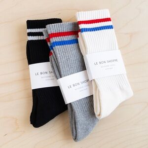 Le Bon Shoppe Women's Striped Casual Socks - Black, Gray, and White